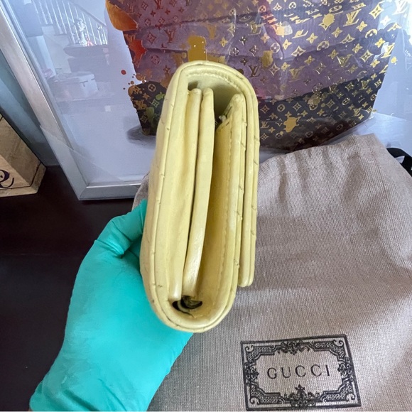 Gucci Wallet Bifold Outlet Leather GG Marmont Yellow EUC with dust bag - Picture 3 of 10